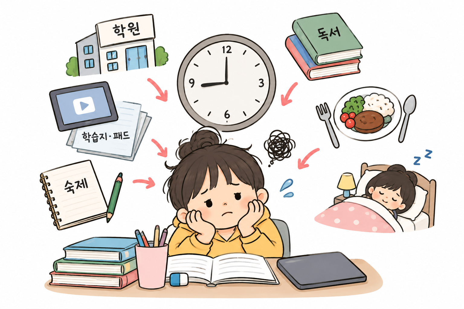 아이의 하루 학습 일정과 학습소화시간을 설명하는 기역샘의 자료