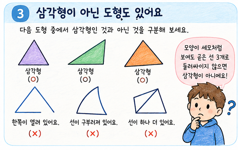 삼각형인 것과 삼각형이 아닌 것의 예와 반례