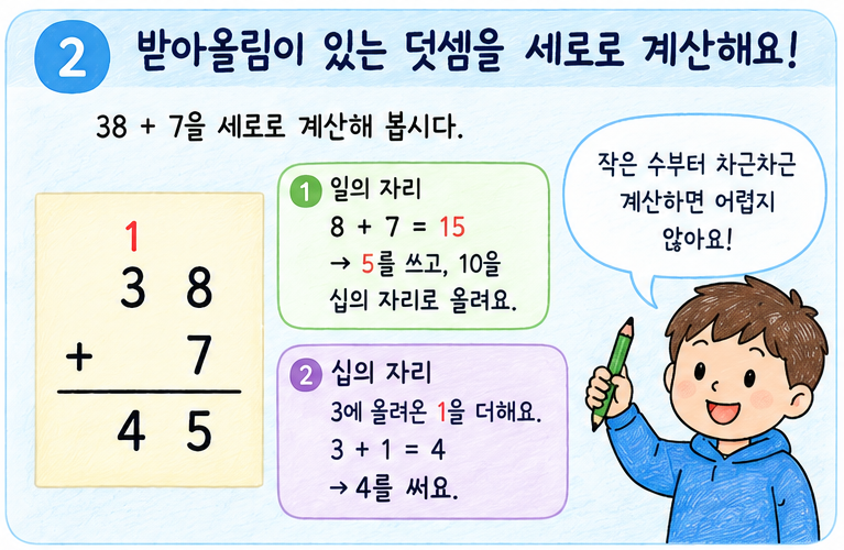 28 더하기 17의 받아올림 계산 원리