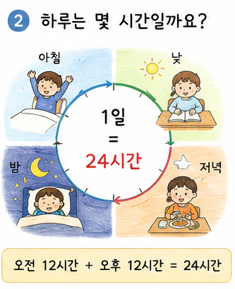 하루 생활과 24시간의 관계를 나타낸 그림